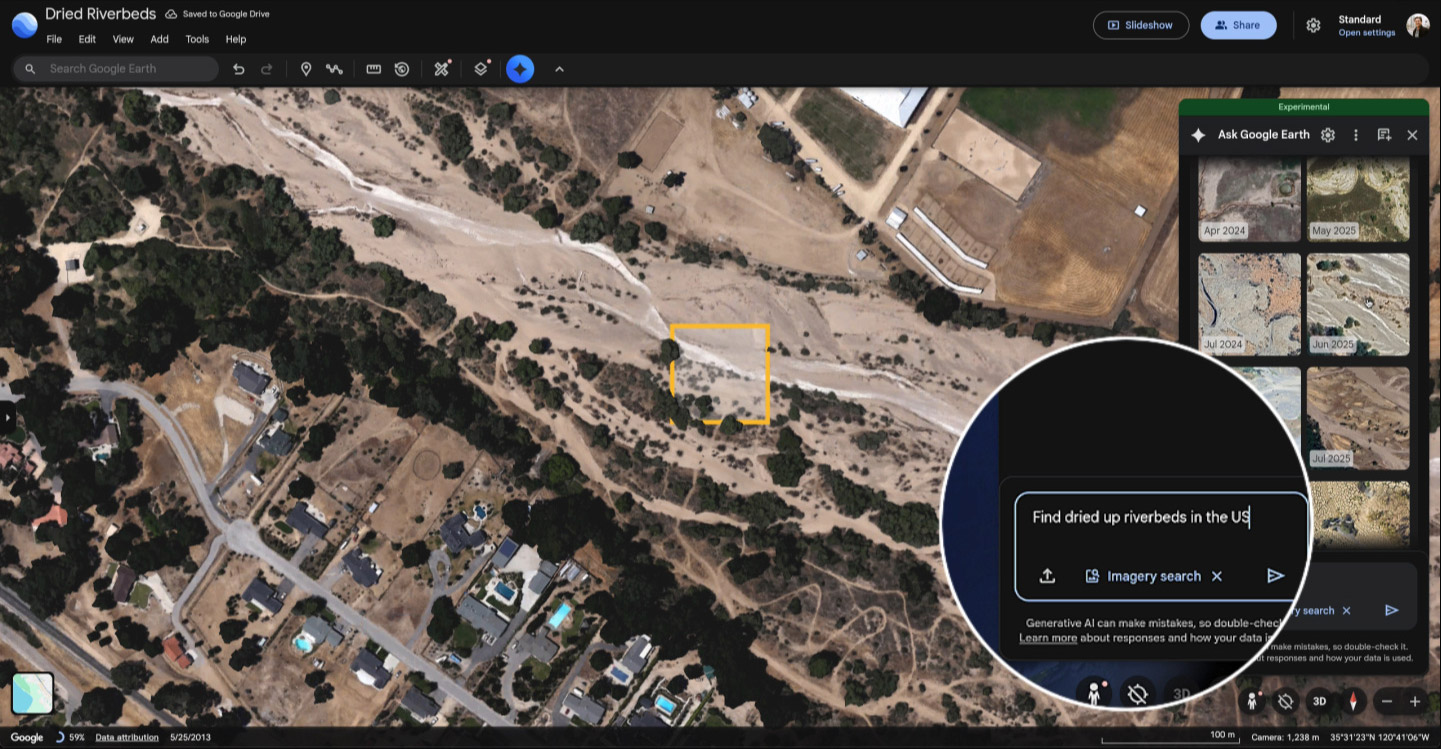 Screenshot of imagery search in Google
Earth