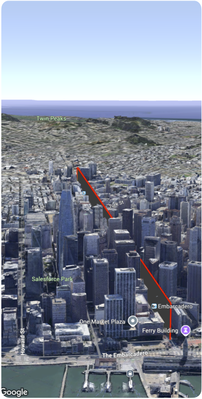 A map view showing a polyline