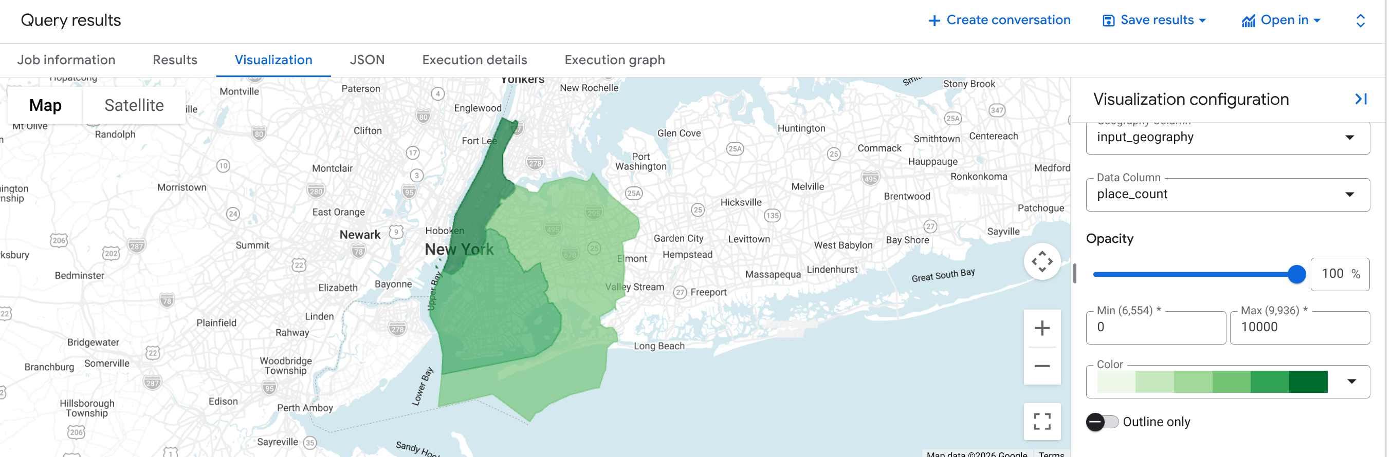 Results for Places Count function in New York counties.