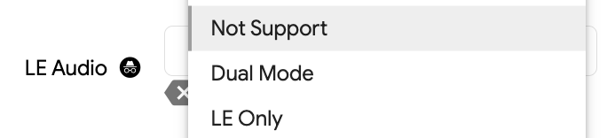 The Device Console configuration option to enable BLE and LE Audio. Example