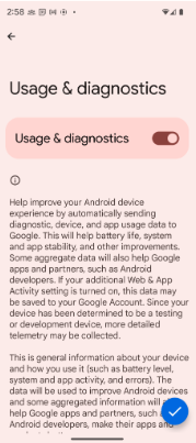 Usage & diagnostics enabled by clicking the on-screen button. alt_text