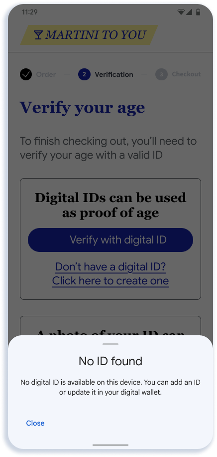 User shown an error if they don't have a digital ID